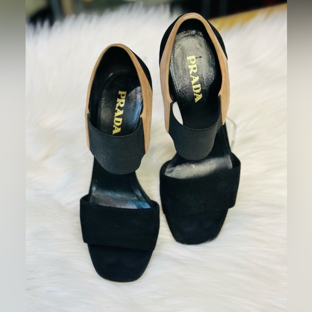 Prada Black/Beige Suede Ankle Strap Sandals size 36